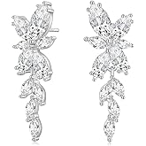 EAMTI Silver Dangle Earrings for Women Cubic Zirconia Marquise Bridal Wedding Earrings 925 Sterling Silver Post Engagement Earring