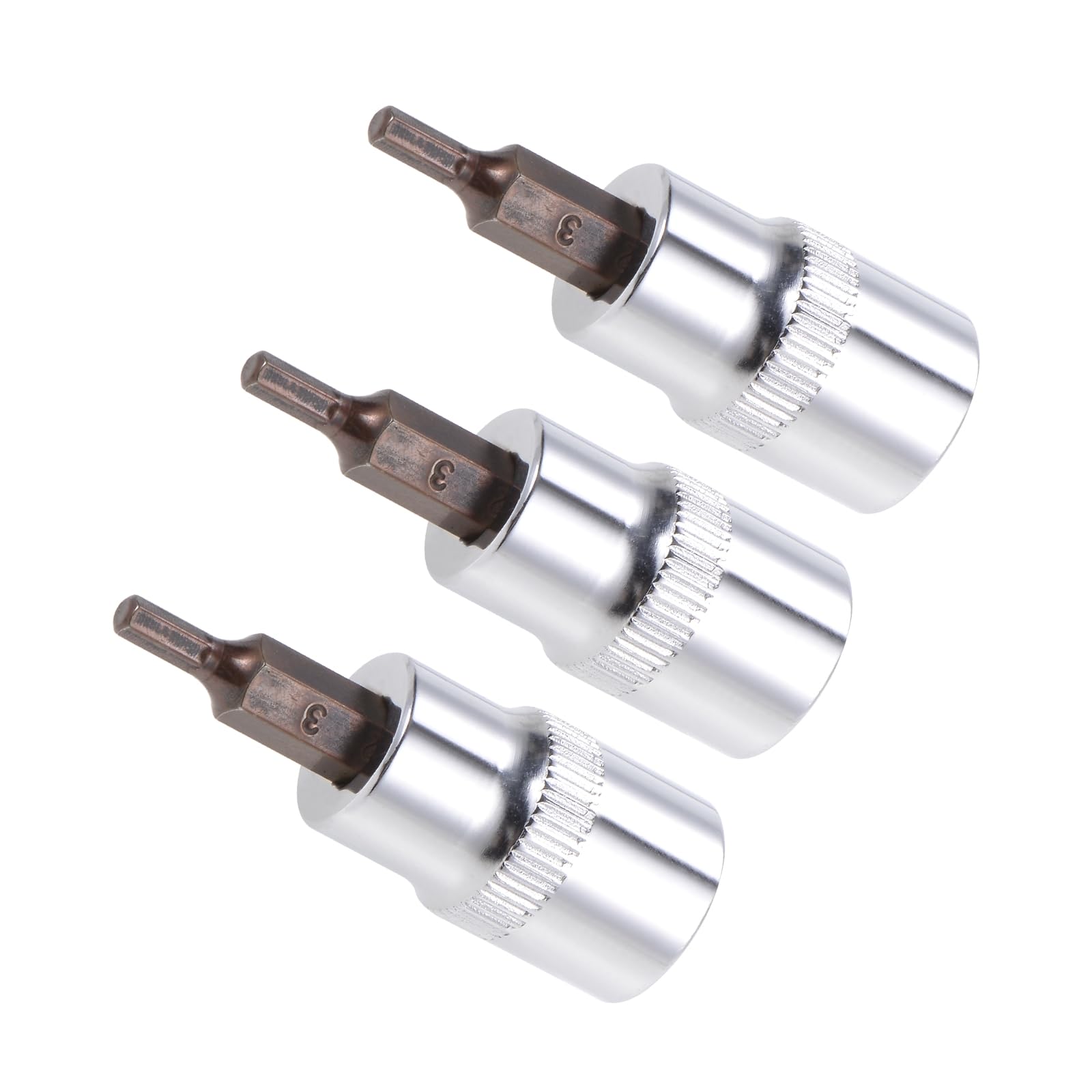 CoCud Hex Bit Socket, Metric H3 (3mm) Bit 3/8" Drive 1.5" Long, S2 Alloy Steel Heat Treated CR-V Socket - (Applications: for Fastener Application), 3-Pieces