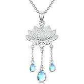 OUTANG Lotus Necklace for Women 925 Sterling Silver Moonstone Lotus Flower Pendant Ladies Jewelry Gifts