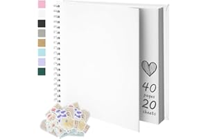 Remowith 8X8 Inch DIY Scrapbook Photo Album, Kraft Blank Paper Scrap Book 40 Pages Memory Book for Wedding Family, White