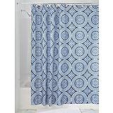 InterDesign Medallion Fabric Shower Curtain, Long 72 x 84, White/Ink Blue