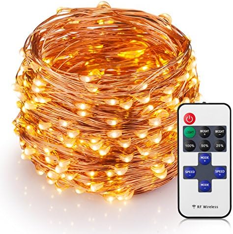 Apsung Outdoor 99ft LED String Lights with Wireless Remote Control, Waterproof 300 LED Dimmable Fairy Lights, Copper Wire Starry Lights for Christmas Tree, Bedroom, Garden, Decoration - Warm White