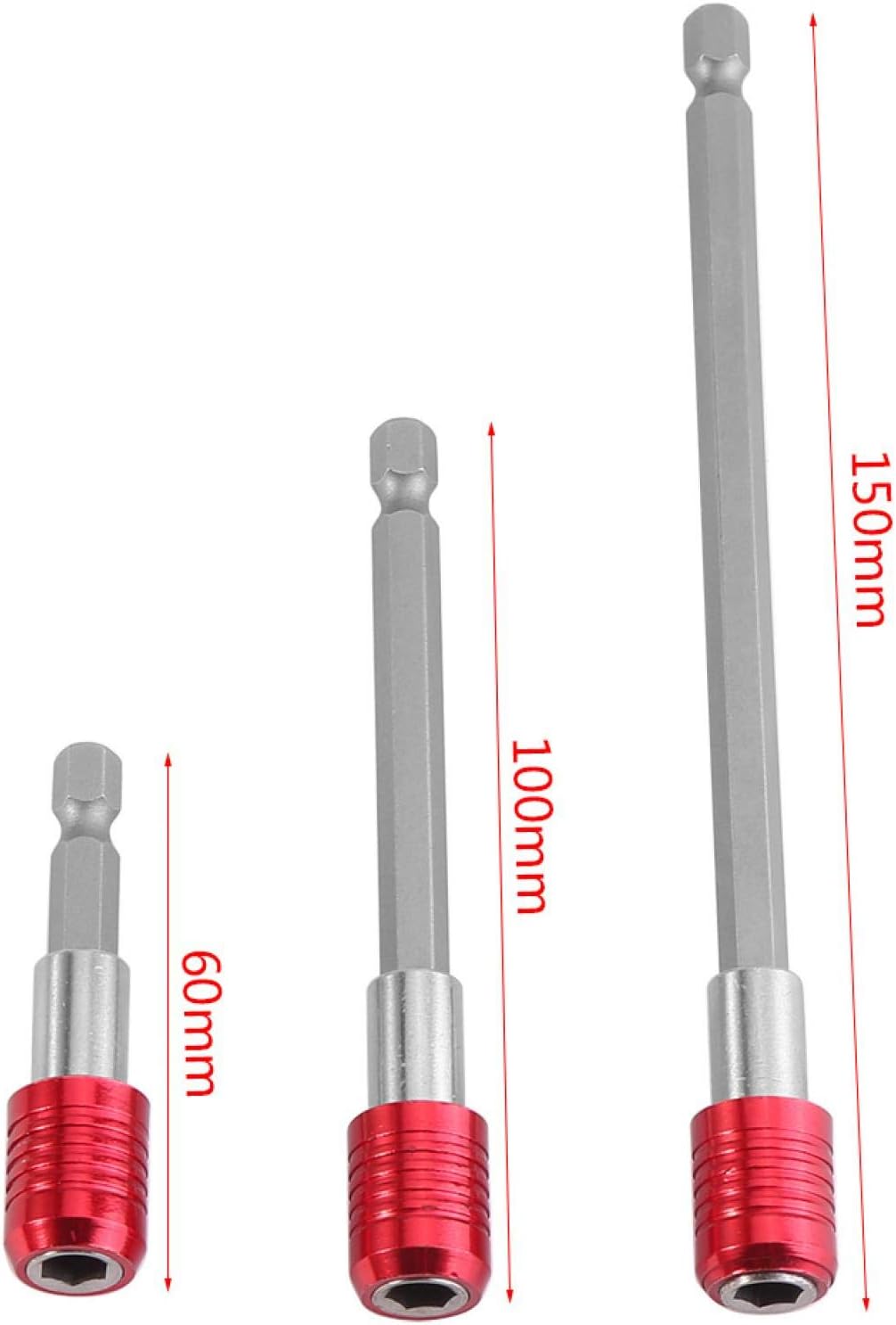 Akozon 3pcs Bit Holder Extension Bar Magnetic Drill Bit Set Hex Shank Socket Adapter for 1/4inch Hex Shank Electric Screwdriver Bits (Red) - Image 5