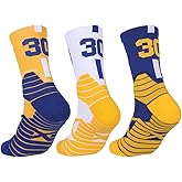 dtrqmow Elite Basketball Socks with Compression & Cushion for Adults and Youth - Running Athletic Crew Socks (3 Pairs)