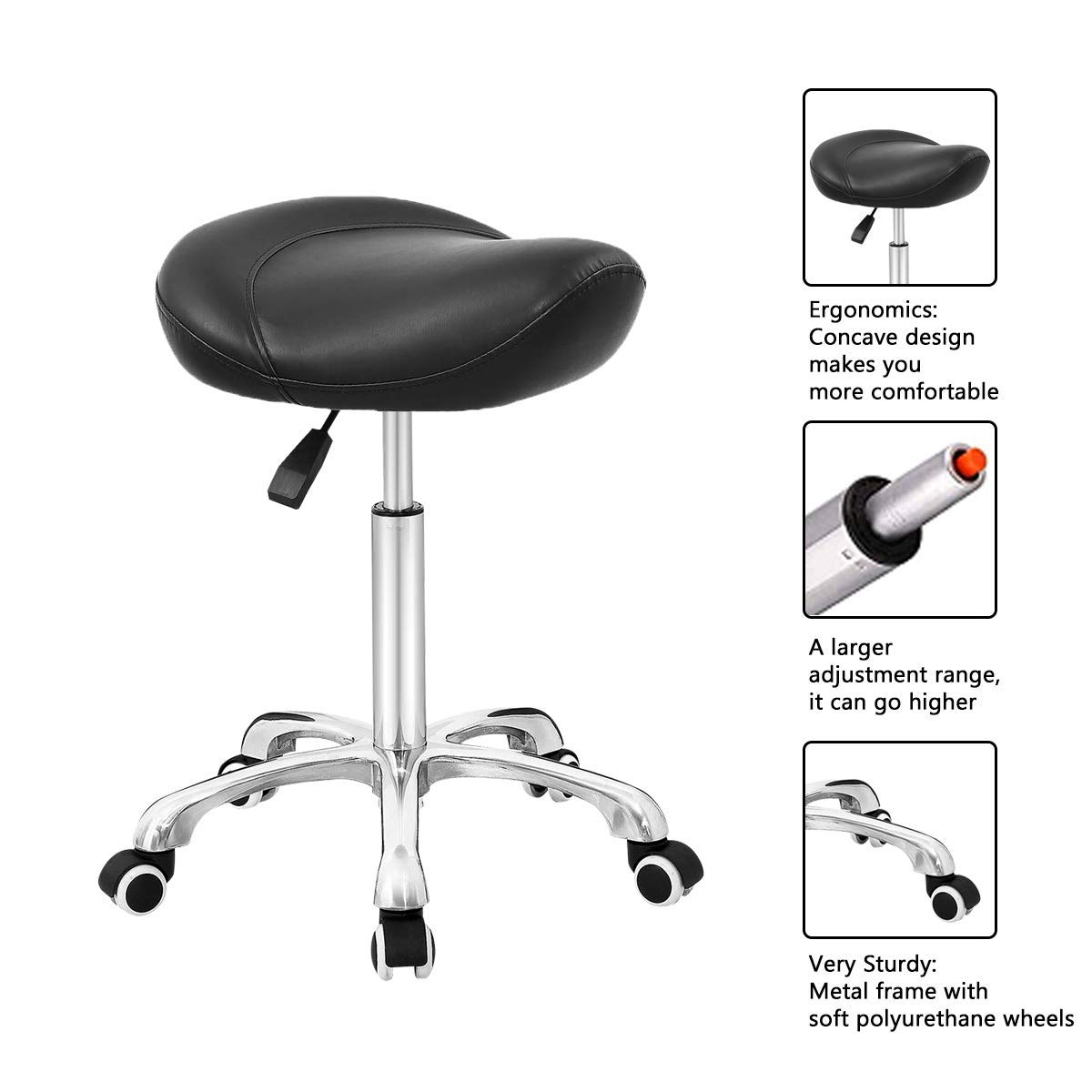 Saddle Stool Chair for Dental Salon Massage Hair Cutting, Esthetician Adjustable Rolling Hydraulic Saddle Seat Stool with Wheels (Black): Beauty