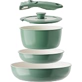 Redchef Kitchen Cookware Set Detachable Handle, All Stoves Suitable, 5 Pcs | Nonstick Cookware Set, Space Saving, Dishwasher &amp; Oven Safe, Non-Toxic Kitchen/Apartment/Camping/RV/ Traveling, Green