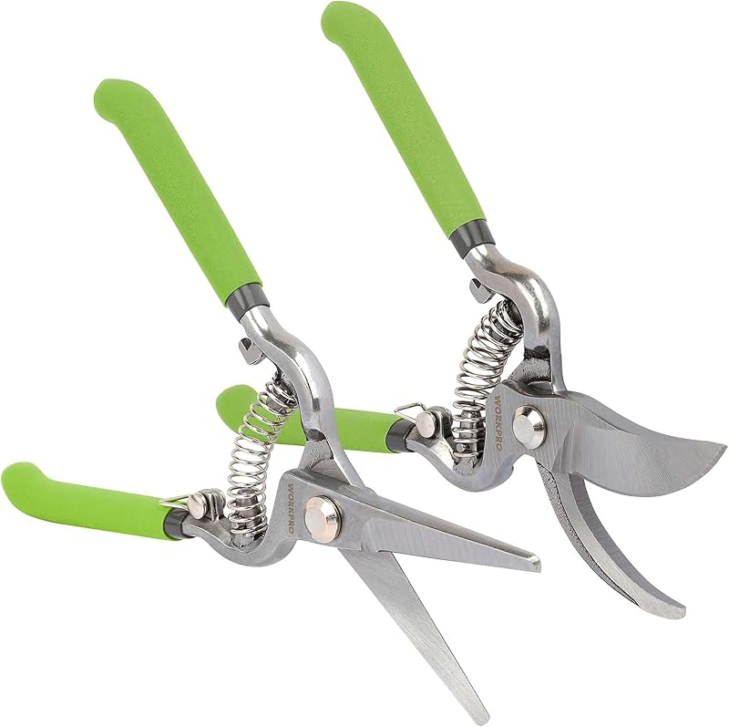 WORKPRO 2-Piece Pruning Shears Set 200 mm Heavy Duty Secateurs Garden Tools