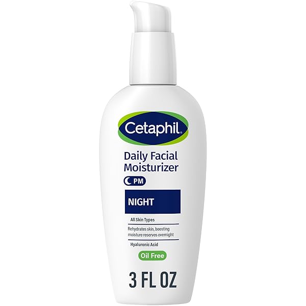 CETAPHIL NIGHT MOISTURIZER FOR FACE, HYDRATING FACIAL MOISTURIZER WITH HYALURONIC ACID, FOR ALL SKIN TYPES, LIGHTWEIGHT AND NON-COMEDOGENIC, DERMATOLOGIST RECOMMENDED FOR SENSITIVE SKIN, 3OZ