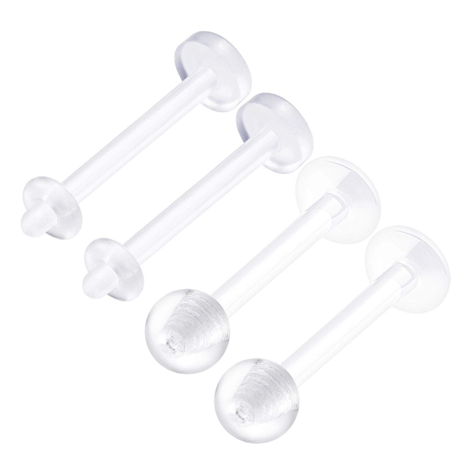 KJM FASHION 4PCS Bioplastic Clear Labret Stud Retainer 16 Gauge 3/8 10mm Ball Lip Spider Bite Lobe Earring Monroe Piercing Jewellery 2498