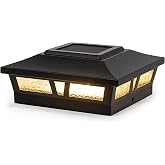 Classy Caps Oxford Solar Post Cap - Fits 6"x6", 5.5"x5.5", and 5"x5" Deck &amp; Fence Posts - Warm/Cool Light Color Modes - Black Cast Aluminum and Real Glass - Heavy-Duty