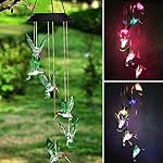 Outdoor Windlights Solar Powered LED Changing Light Color Hummingbird Wind Chimes for Outdoor Garden Décor Christmas (Hummingbird)