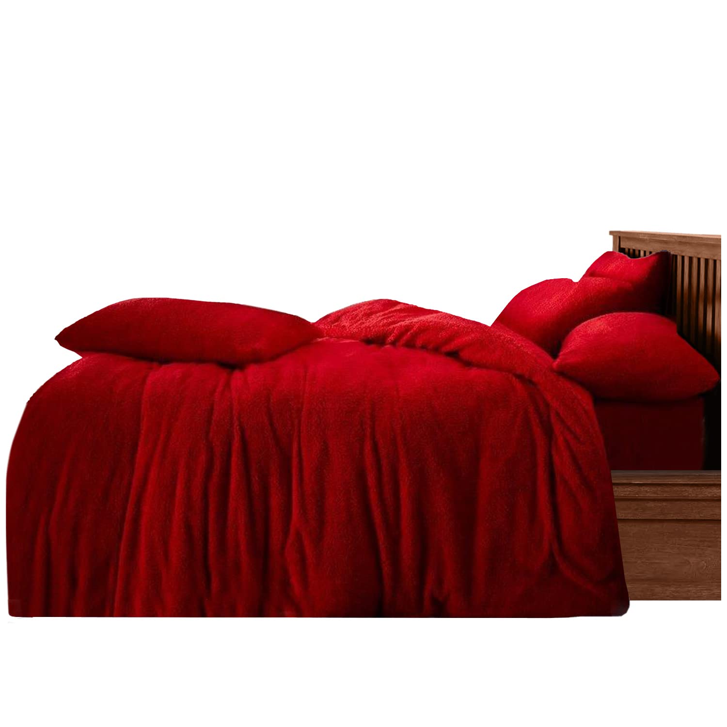 GC GAVENO CAVAILIA Teddy Duvet Set Single Red, Super Soft Fluffy Luxury Design, Cosy Warm Bedding, 2 Piece Cuddly Fleece Quilt Cover with Matching Pillowcase
