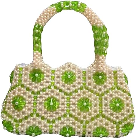 Rosy Light Green and White Hand Bag with Beads