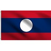 DMSE Laos Flag 3X5Ft Foot 100% Polyester 100D Flag