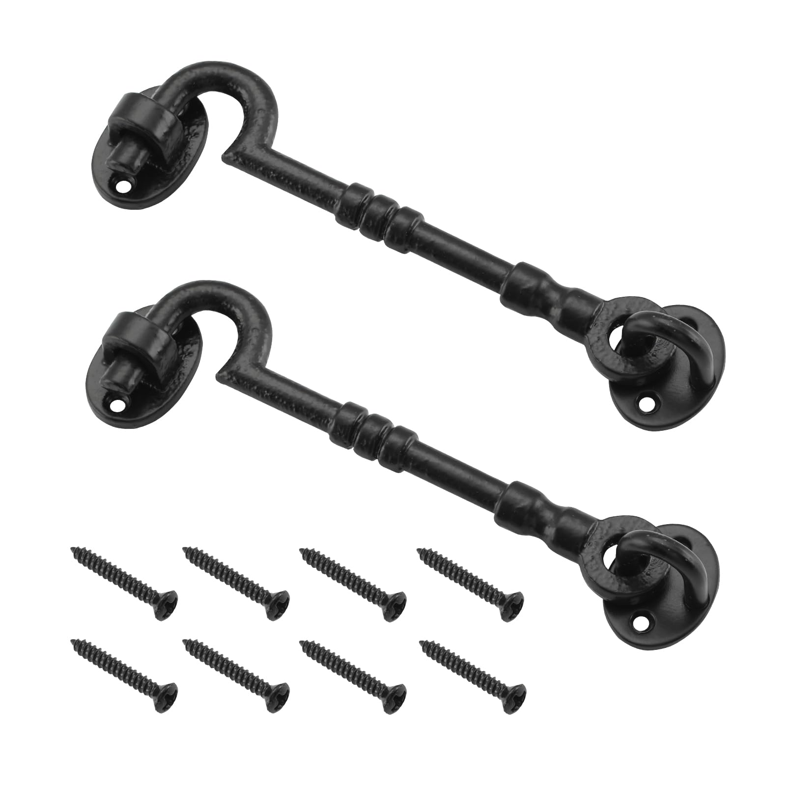 Photo 1 of WellMade 6" Hook and Eye Latch for Door, Rust-Proof Door Latch, Privacy Hook Lock for Doors, Gate, Barn, Cabin, Bedrooms, Window with Screws (2 Pack, Black)