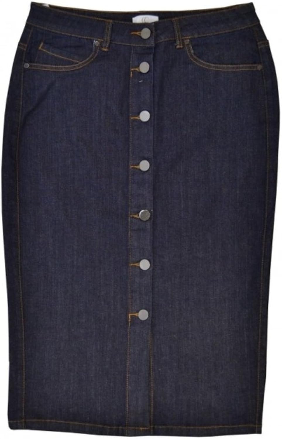 CC Country Casuals Navy Blue Denim Pencil Skirt with Front Buttoning