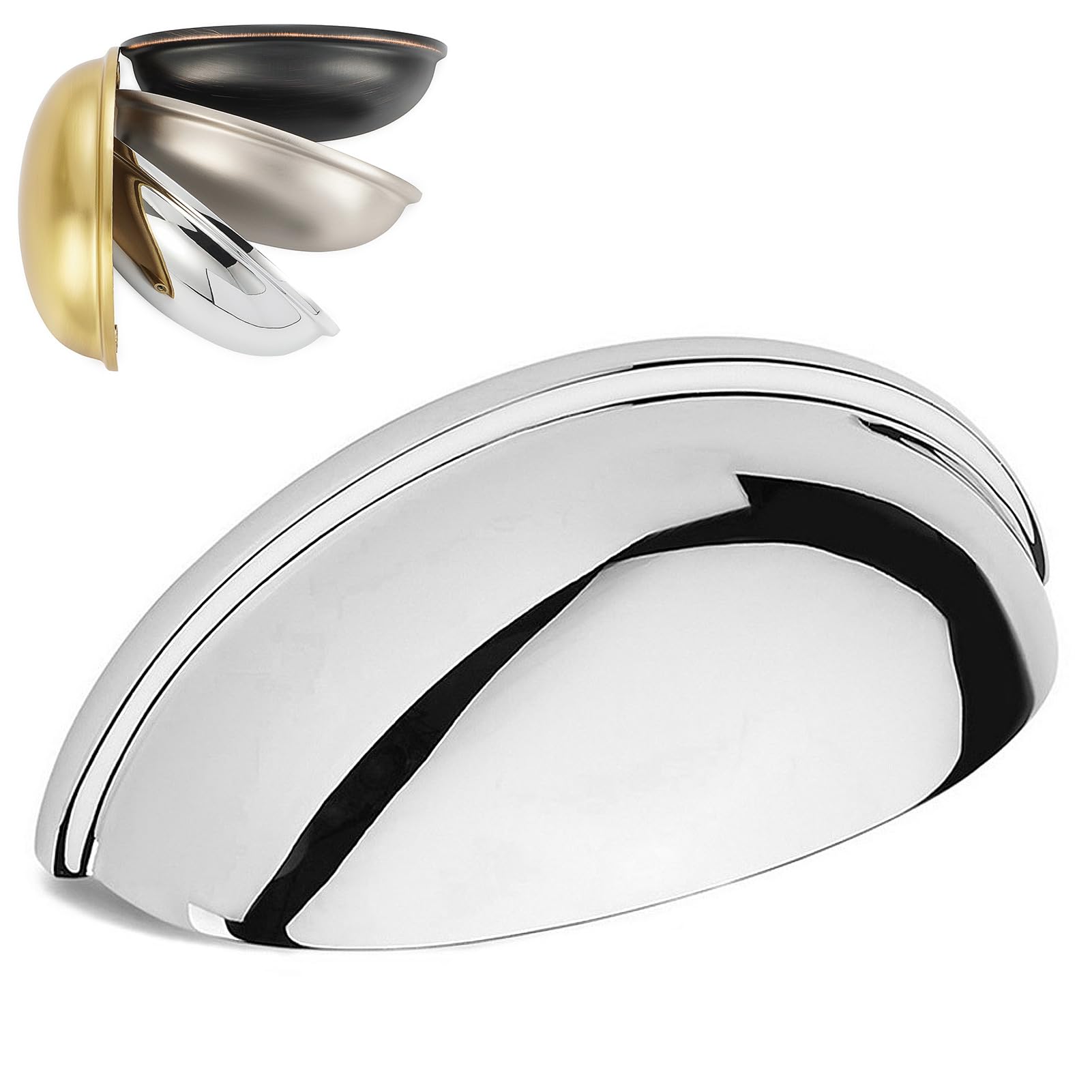 KOOFIZO Bin Cup Drawer Pull - Polished Chrome Cabinet Handle, 76mm / 3 Inch Screw Spacing (10 Pack) for Kitchen Cupboard Bedroom Dresser Bathroom Furniture Door — image 1
