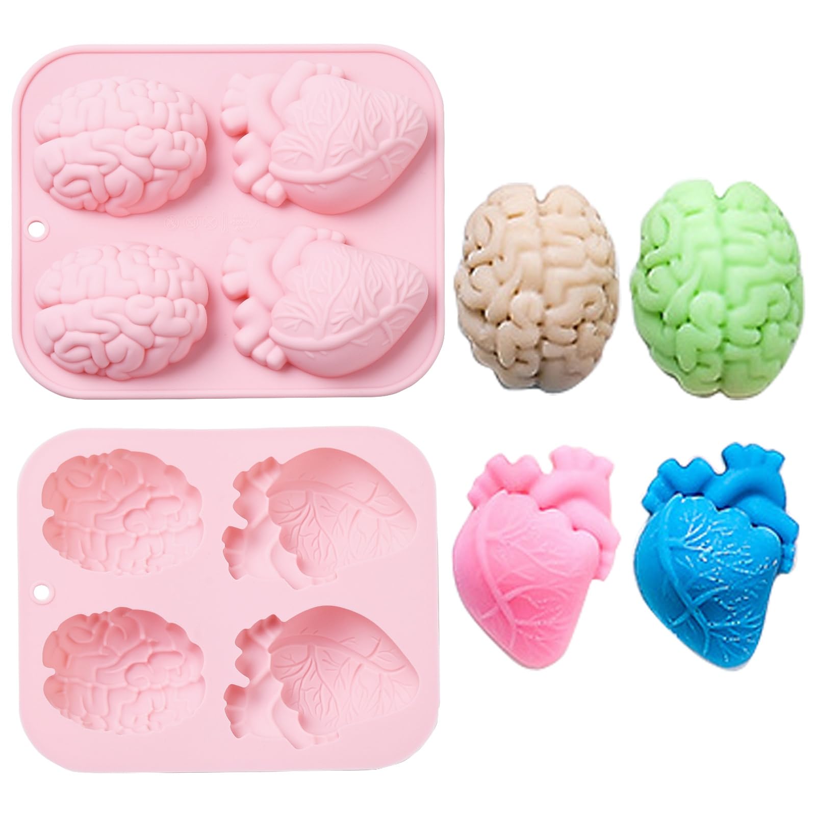 UR URLIFEHALL 2 Pcs Halloween Silicone Moulds Human Organs Heart Brain Shape Fondant Moulds for DIY Chocolate Pudding Soap Mousse Cake
