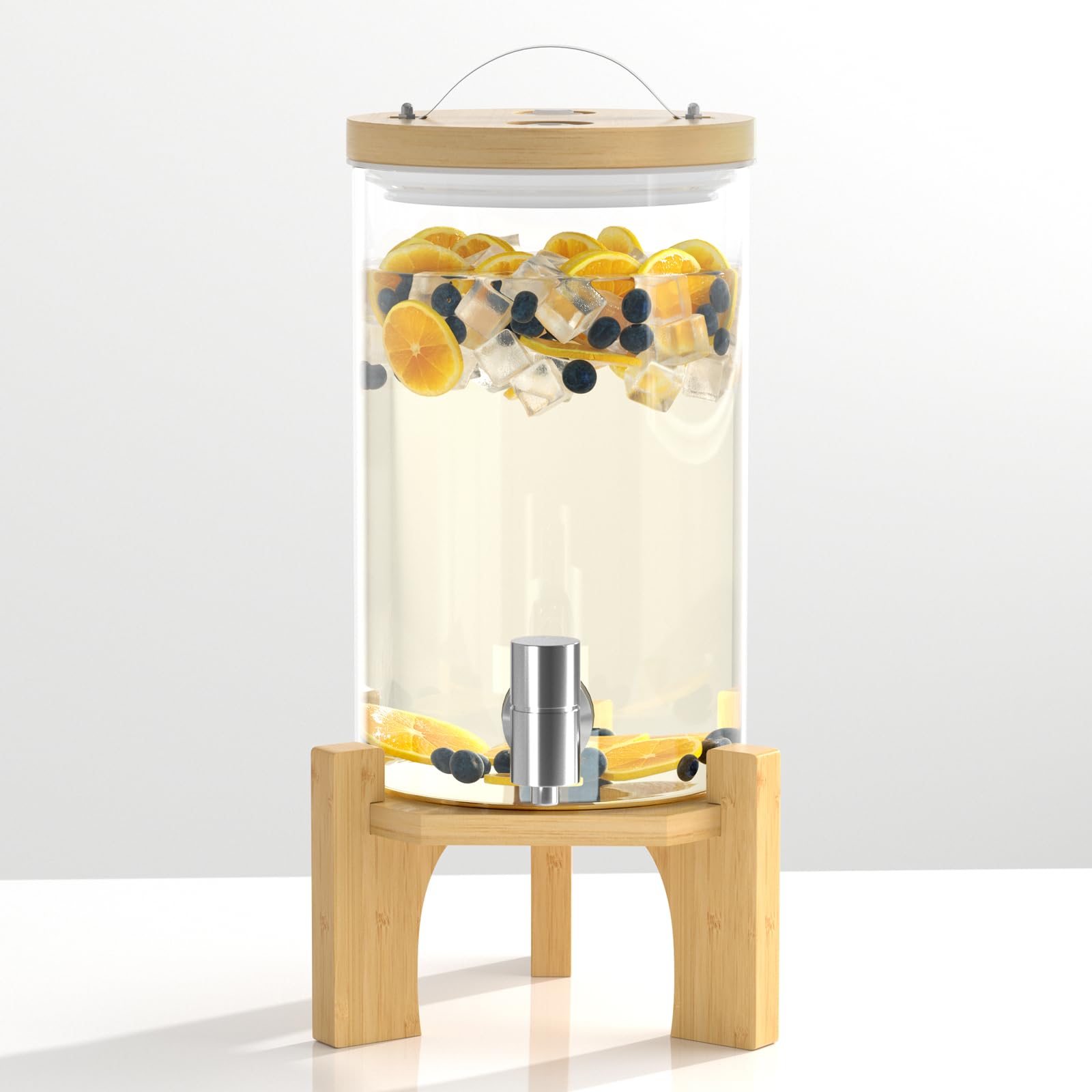 Photo 1 of VOVUVK 1.2 Gallon Glass Drink Dispenser For Parties, Beverage Dispenser With Bamboo Wood Stand And Stainless Steel Spigot, Countertop Water Dispenser, Lemonade Dispenser For Wedding, Picnic (1PACK)