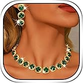 Sixexey Rhinestone Crystal Jewelry Set Gold and Green Jewelry Bridal Wedding Prom Jewelry Accessories for Women