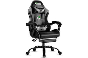 Czlolo Gaming Chair with Footrest Racing Style Lumbar Support Massager Video Game Chair with Metal Legs, High Back Reclining Gamer Chair with Headrest, 360° Swivel Office Computer Desk Chair (Gray)