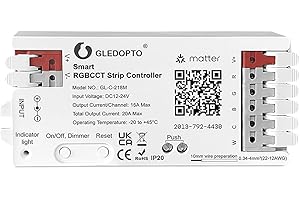 GLEDOPTO Matter RGBCCT LED Controller 20A Current Max for PWM Analog LED Strip Light APP Voice Control RGBW RGB Dimmable Work with Homekit Google Amazon Echo Alexa (Matter Hub Required)