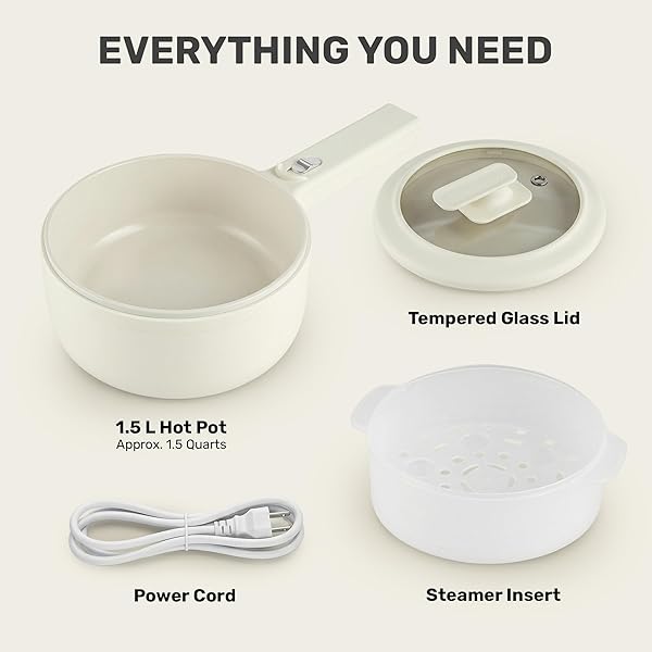 CERAMAX PRO ELECTRIC HOT POT WITH LID & STEAMER, 1.5L NON TOXIC CERAMIC COOKER SKILLET FOR RAMEN, EGGS, PASTA FOR DORMS, CAMPING, RVS, WORK, ADJUSTABLE TEMP. – NEW IMPROVED 2026 MODEL