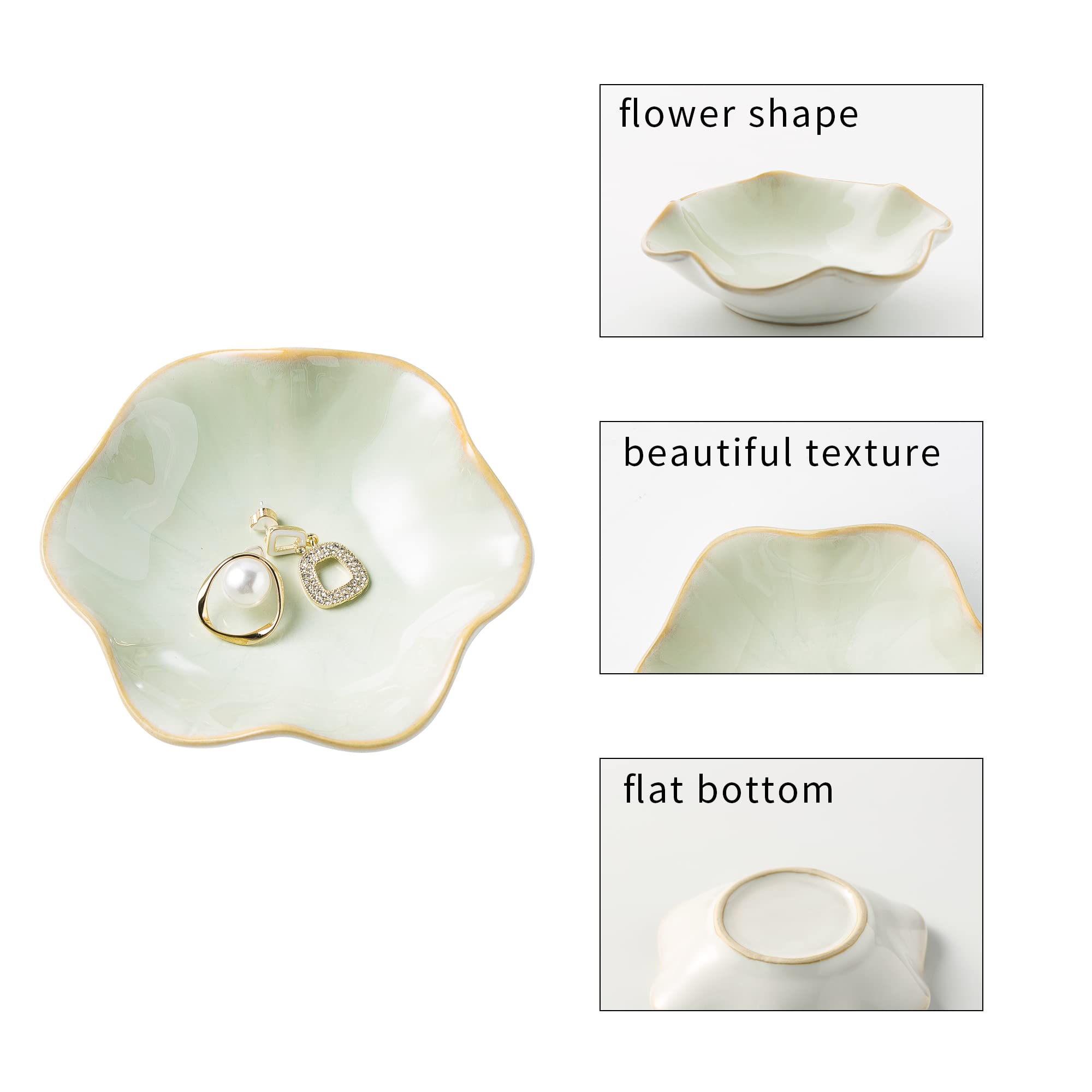 Jewelry Dish Tray, Ring Dish, Ceramic Trinket Tray, Key Bowl, Decorative Plate, for Friends Sisters Daughter Mother(Light Green)