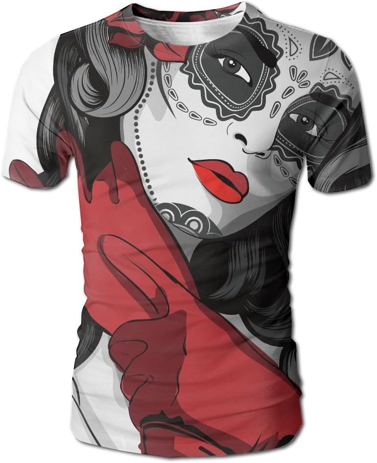 Kooiico Mens Skulls Sexy Sugar Skull Lady With Mexican Style Floral Mask Evil Gothic Dead Art Cool T Shirts White