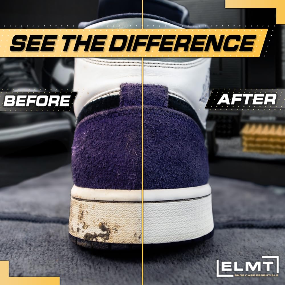 Blackline ELMT Shoe Cleaner Kit — Ideal Sneaker, Canvas, Mesh, Nubuck, Sheepskin, Leather, Suede Shoe Cleaner — US-Made, Safe, 10X Potent Shoe Cleaning Kit (8 oz Solution, 3 Brushes, Microfiber Towel)