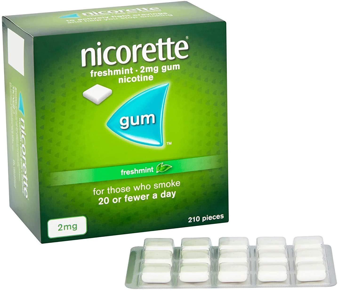 Nicorette Freshmint 2mg Gum – 210 Pieces Sugar-Free Stop Smoking Aid, Nicotine Replacement Therapy for Craving Relief, Long-Lasting Mint Flavour, Discreet On-the-Go Use