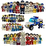 KizFun 44PCS Minifigures Building Bricks Pretend Play Mini Community People Set, DIY Building Party Toys/Kids Gifts Stem Toys |13 Mini Sports Figures/1 Bricks Truck Figure Sittable Included