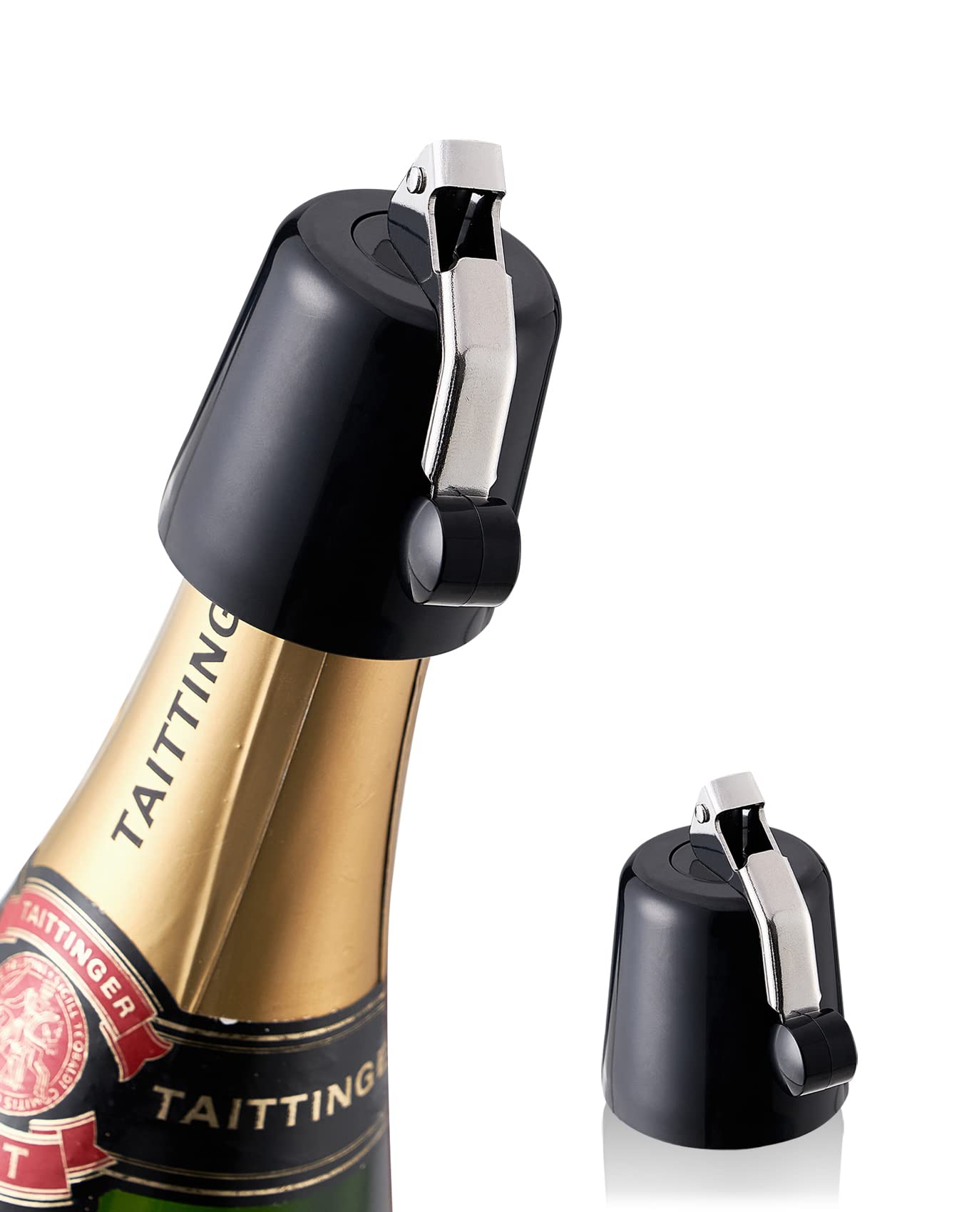 Guokoo Wine Bottle Stoppers, Beverage Stopper with Expandable Silicone, Reusable Wine Stopper for Wine Champagne Beer Saver Sealer-(Black-1pack)