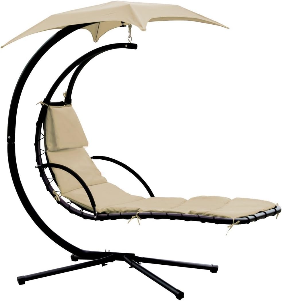 Yontree Hanging Chaise Sun Lounger Chair Air Porch Hammock Swing Chair Stand 265LBS Capacity Beige