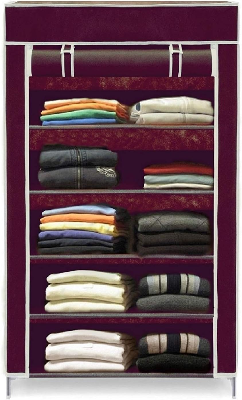 Anva 5 Layer Shoe Rack Wardrobe Organizer Stand Shoe Shelf Cabinet with Non-Woven Fabric Foldable & Portable for Home (Multicolor)