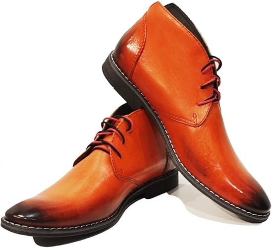 Amazon Peppeshoes Modello Orango Eu 46 イタリアン手作りレザ色 ー オレンジ チャッカブーツ 牛革 手染めレザー 紐 Peppeshoes ブーツ