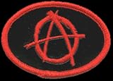 Anarchy - Red & Black SHINY VINYL Oval Embroidered Sew On Patch