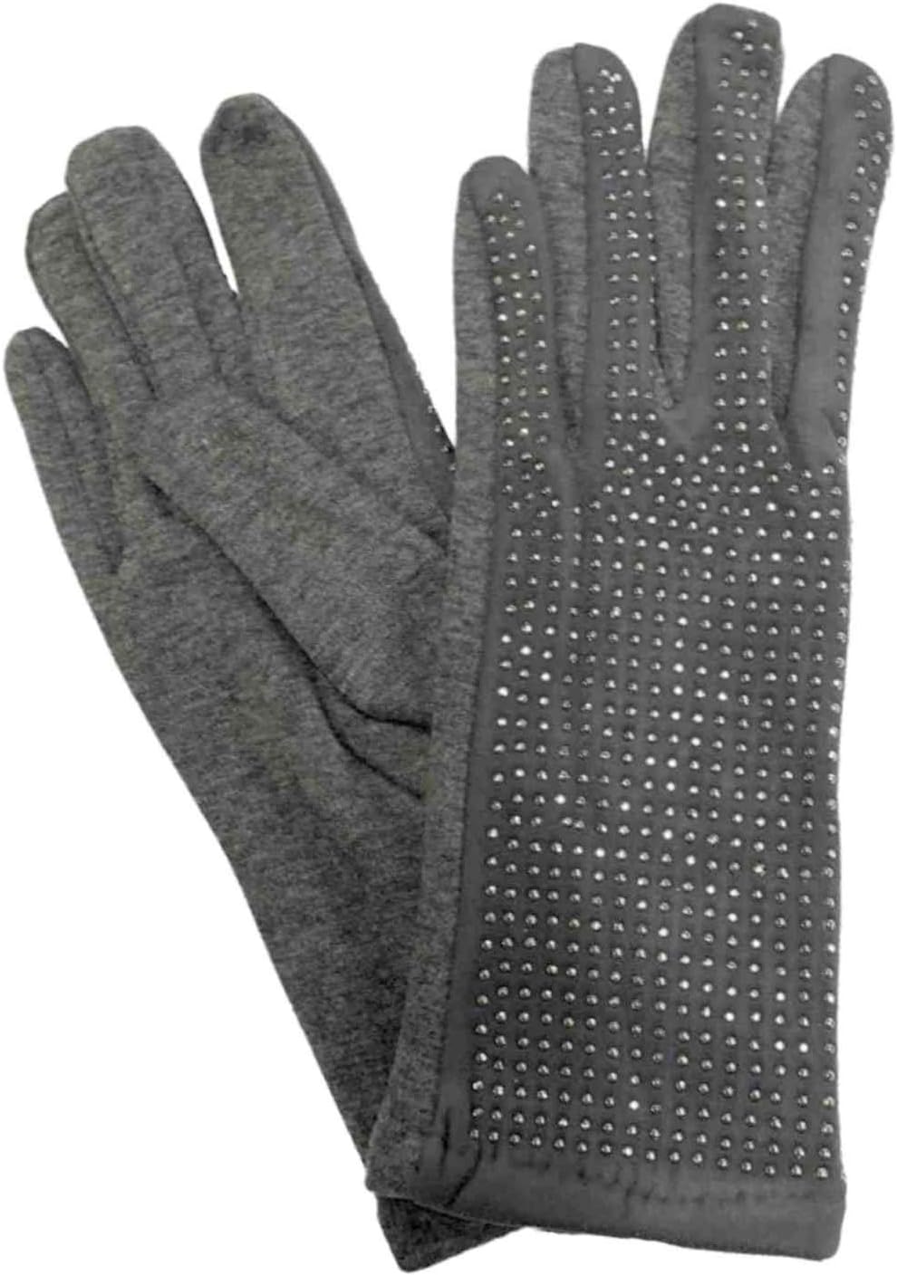 Womens Gray Rhinestone Sparkle Stretch Fit Texting & Tech Touchscreen Gloves