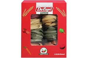 Da Capri Veggie Festival Fettuccine (Pack Of 2) | Artisanal Homemade Pasta | 16 Oz Vegan & Healthy | 100% Natural & Plant-Based | Easy to make & Fast Cooking