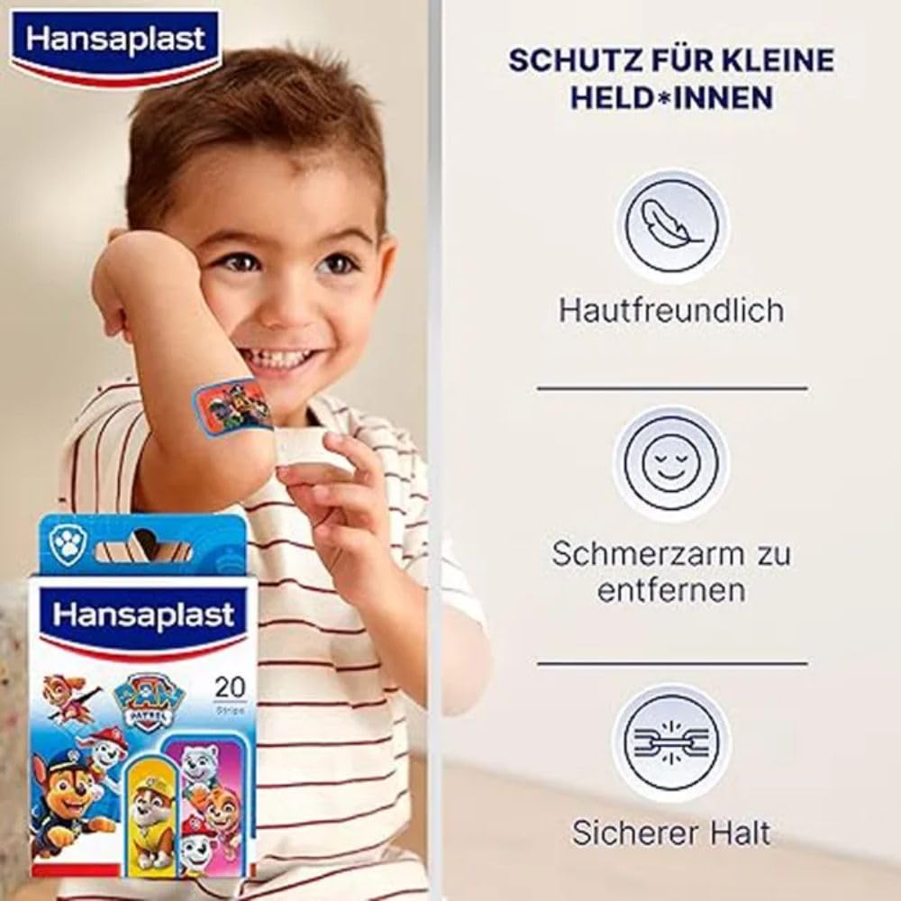Hansaplast Kids Paw Patrol Kinderpflaster (20 Strips), Wundpflaster mit bunten Paw Patrol Motiven zum Aufmuntern, schmerzlos zu entfernendes Pflaster Set 3