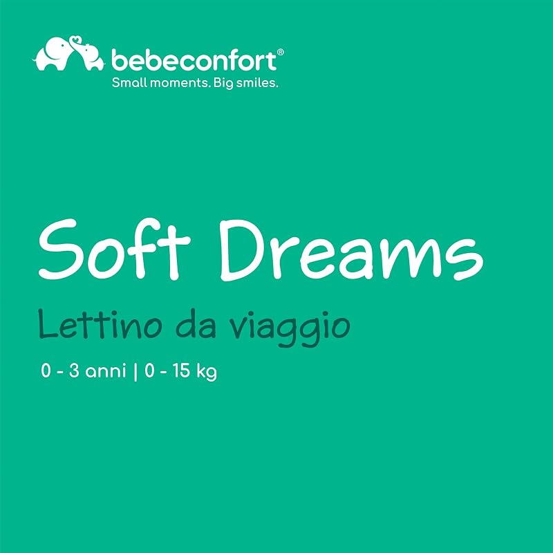 Soft Dreams Lettino per bambini 0-3 Anni (0-15 kg), Culla da Campeggio con Materasso incluso in fibra di legno e schiuma (60x120 cm), Pieghevole, Borsa da trasporto, Grey Mist