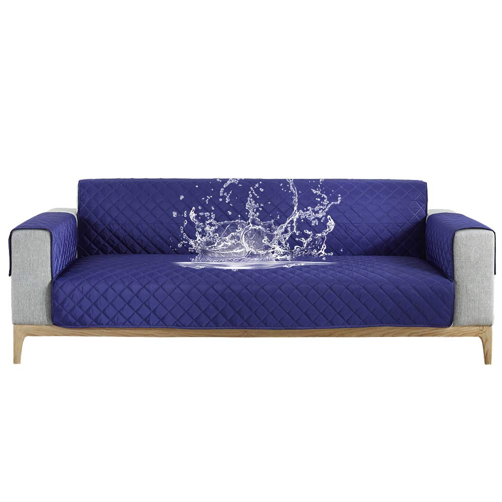 Carvapet Sofa Cover Waterproof Sofa Slipcover Water Resistant Chair Loveseat Settee Sofa Couch Furniture Cover Protector with Adjustable Elastic Straps for Dogs Cats (Sapphire, 3 Seater)