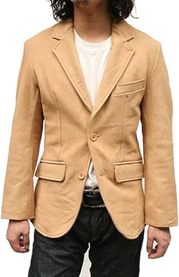 Amazon Co Jp メンズ テーラードジャケット 2つボタン テーラーレザージャケット3643 ベージュ M 服 ファッション小物