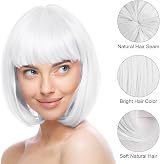 Aomig 3 Pack Short White Bob Wigs Set with 2 Wig Caps Neon Fancy Dress view 3
