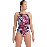 ARENA Performance Marbled Women's Swimsuit Light Drop Back One Piece MaxLife Pool Training Bathing Suit Athletic Sports Swimwear, Navy/Red Multi, US Size 20