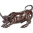 NILEEBUKER Bronze Wall Street Bull Statue Sculpture Stock Market Charging Bull Animal Figurine Art Home Office Decor 7.8" L
