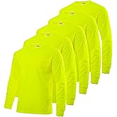 JORESTECH Safety Bright Visibility Long Sleeve Work T Shirt with Chest Pocket, Moisture Wicking Fabric, Pack of 5
