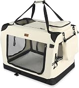 VOUNOT Pet Carrier Bag 3 Entry Doors Foldable Mesh Padded Beige M