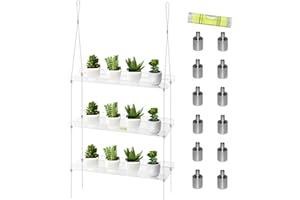 ACFUNIQUE Hanging Window Plant Shelf Clear Acrylic 3 Tier Hanging Plants Stand Indoor Hanging Wall Plant Shelves Height Adjustable for Bedroom Kitchen Living Room Window Grow Herbs Succulents Flower