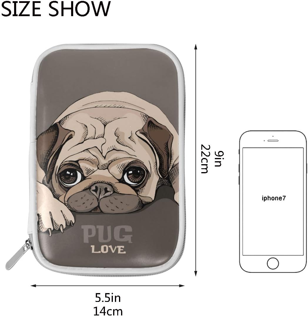 ISAOA Large Capacity Multifunction Pencil Case for School,Cute Pug Puppy Dog Coffe Brown Sturdy Stationery Pencil Pouch Cosmetic Bag Case for Pen Makeup Brush Notebook - Image 4